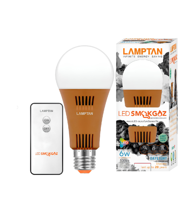 หลอด Bulb LED 6w d/l + รีโมท Smoke Gaz ระบบป้องกันไฟไหม้ LAMPTAN