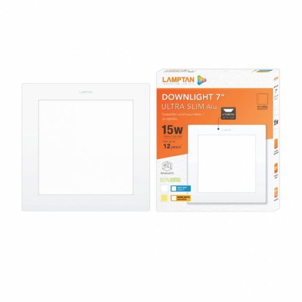 LED panel ฝัง เหลี่ยม ขาว 15w d/l 7 นิ้ว รุ่น Ultra Slim Alu. LAMPTAN