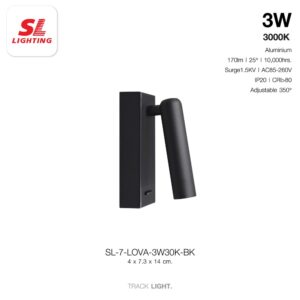 โคมไฟข้างเตียง ปรับหน้าได้ LOVA 3W W/W ดำ SL