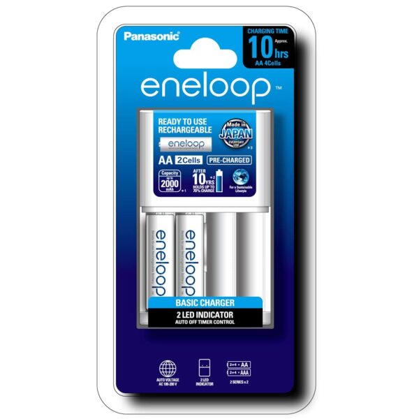 AA เครื่องชาร์จถ่าน นิเกิล เมทัลไฮดราย พร้อมถ่าน 2ก้อน สีขาว 1.2V PANASONIC
