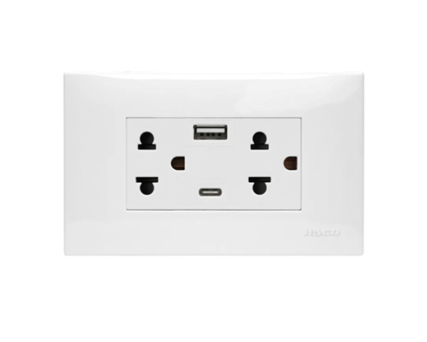 IC เต้ารับกราวด์ คู่ และ เต้ารับ type A ,C สีขาว IC-E2VUSBAC ICON HACO - Image 2