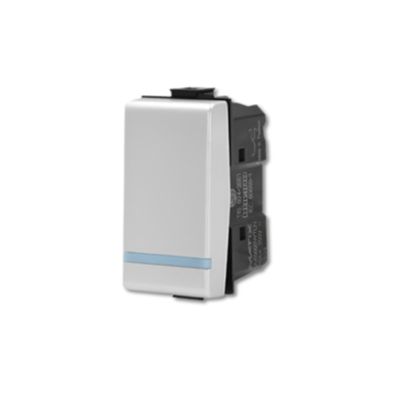 สวิตช์กดมีสัญลักษณ์กระดิ่ง 1 โมดูล 10A 250V มีพรายน้ำ สีเงิน AM5005WTLNB MATIX BTICINO
