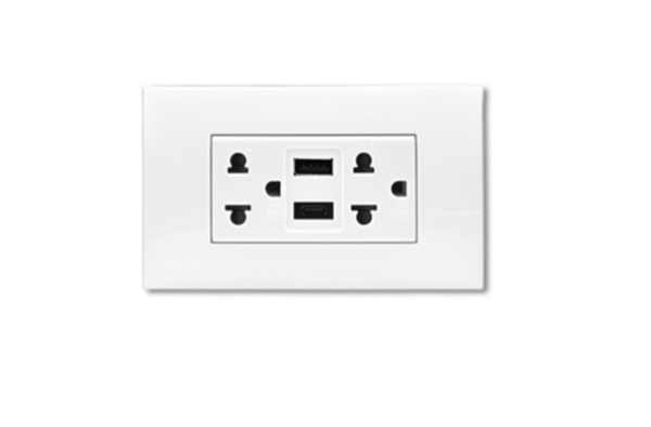 เต้ารับ คู่ 3 สาย ขาแบน + ขากลม + สายดิน+ USB Charger Type A 2 ช่อง AM4185AA MATIX BTICINO