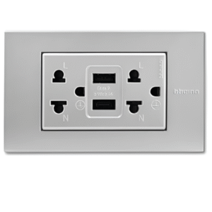 เต้ารับ คู่ 3 สาย ขาแบน + ขากลม + สายดิน+ USB Charger Type A+C 2 ช่อง สีเทา AA4185AA MATIX BTICINO