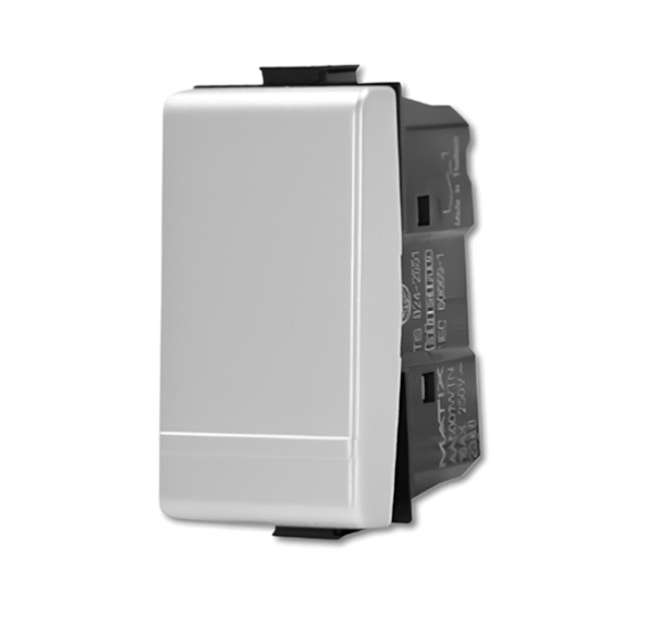 สวิตช์ปุ่มกด ขนาด 1 ช่อง 10A มีสัญลักษณ์กระดิ่ง มีพรายน้ำ สีเงิน AA5005WTNB MATIX BTICINO - Image 2