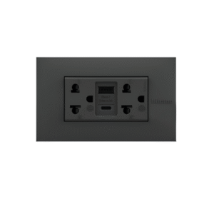 เต้ารับ คู่ 3 สาย ขาแบน + ขากลม + สายดิน+ USB Charger Type A 2 ช่อง สีดำ AG4185AA MATIX BTICINO