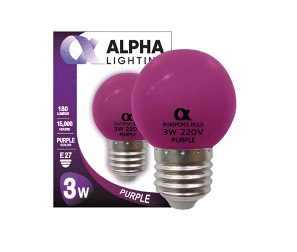 หลอดปิงปอง LED 3w 180lm สีม่วง Purple E27 ALPHA