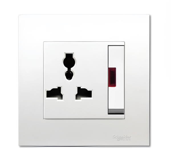 13A 250V 1 Gang 3 Pin Large Dolly Switched Universal Socket with Neon KB113LSN* (White , silver) VIVACE SCHNEIDER