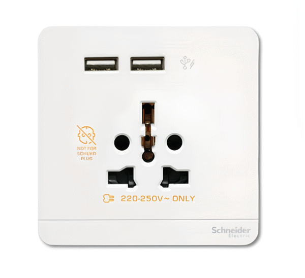 16A 250V Inter Socket with 2.1A USB KB42616USB (White , silver) VIVACE SCHNEIDER