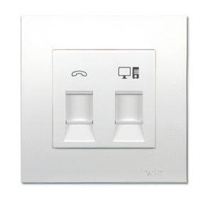 1 Gang Telephone Outlet & 1 Gang Category 5e Data Outlet with Shutter KB32TS_RJ5E (White , silver) VIVACE SCHNEIDER