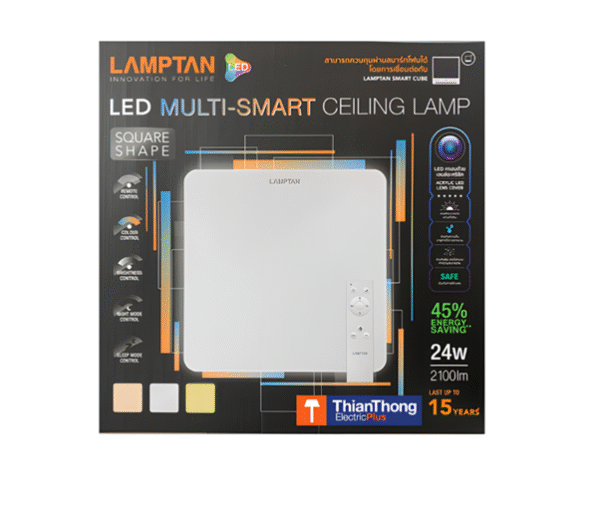 ชุด โคม มัลติสมาร์ท LED 24w หน้าเหลี่ยม + รีโมท LAMPTAN