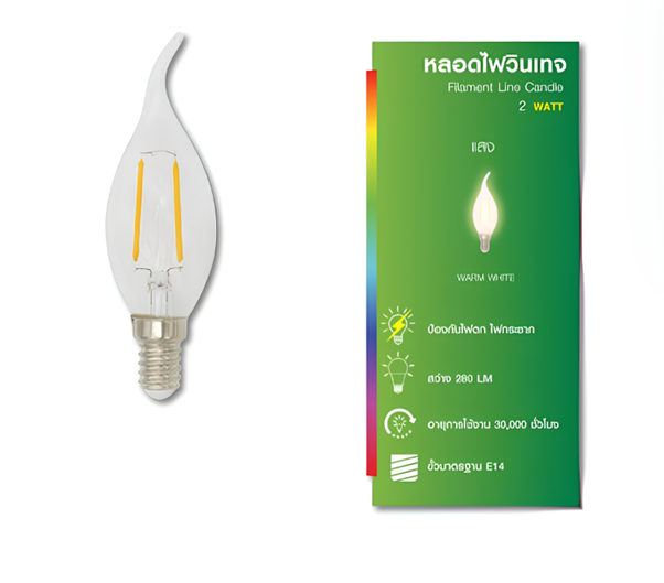 หลอด LED NAGAS LINE CANDLE 2 วัตต์ W/W E14