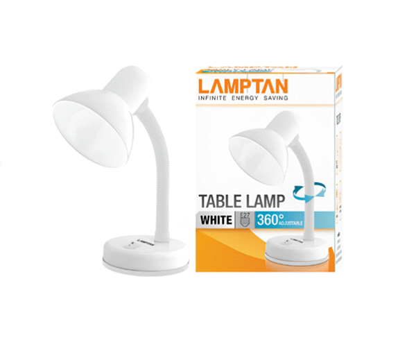 โคมไฟตั้งโต๊ะ สีขาว E27 ( ปรับได้ ) LAMPTAN