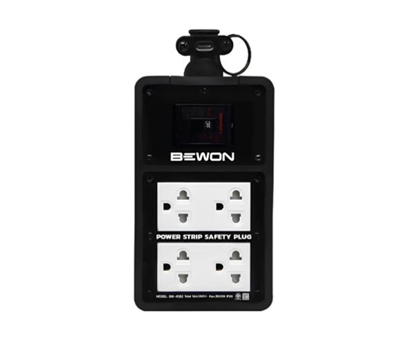 ชุด บ๊อกซ์ยาง 4x6 เบรคเกอร์ + ปลั๊กกราวด์คู่ (แบบมีม่านนิรภัย) BEWON