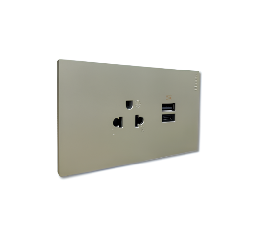 NEXY T ปลั๊กกาวด์ เดี่ยว + USB A+C พร้อมฝาครอบ SQT4126AC เทาไททาเนี่ยม BTICINO