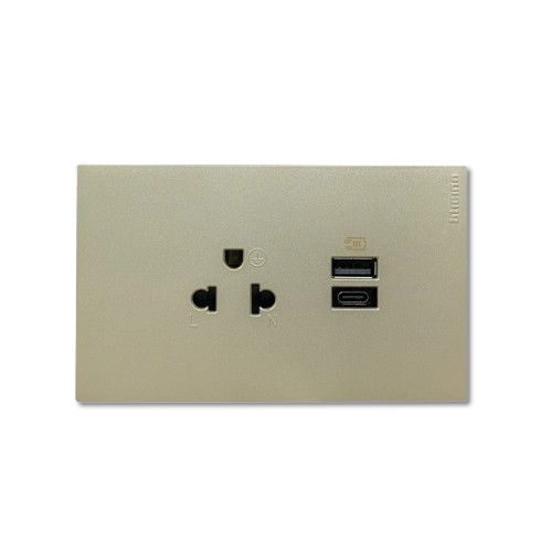 NEXY T ปลั๊กกาวด์ เดี่ยว + USB A+C พร้อมฝาครอบ SQT4126AC เทาไททาเนี่ยม BTICINO - Image 3