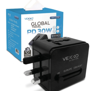 หัวแปลงปลั๊กไฟ 1 ช่อง+USB+1A1C VAP-TC30W  สีดำด้าน (มีกล่อง) VOX