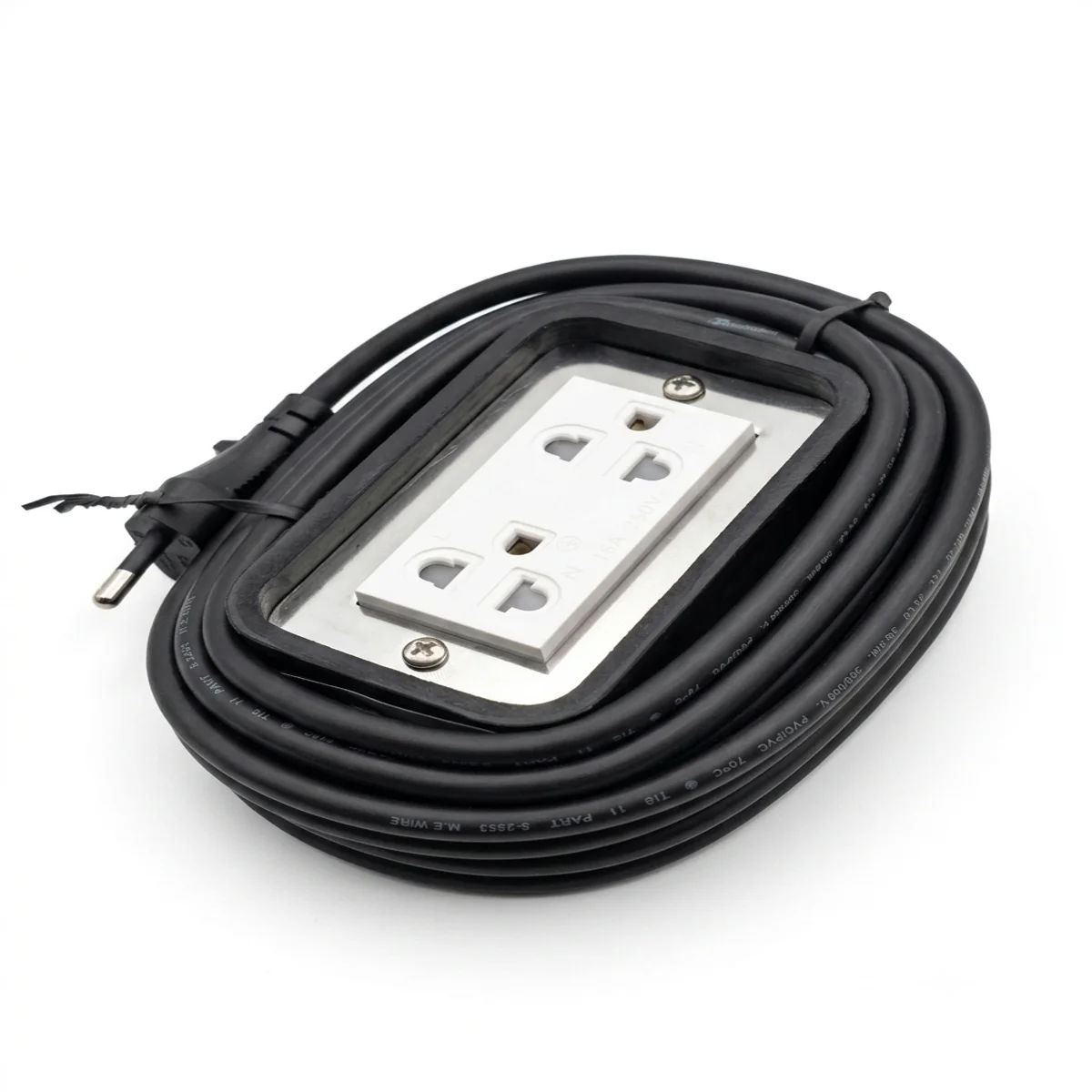 ชุด บอกซ์ยาง 2x4 + ปลั๊กกราวด์คู่ พร้อมสาย VCT 2x1 ยาว 5 เมตร Apo