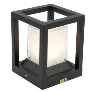 DCI-HD1006-1-BK โคมหัวเสา อลูมิเนียม ดำ โป๊ะอะคริลิค E27 145x190x150mm DC